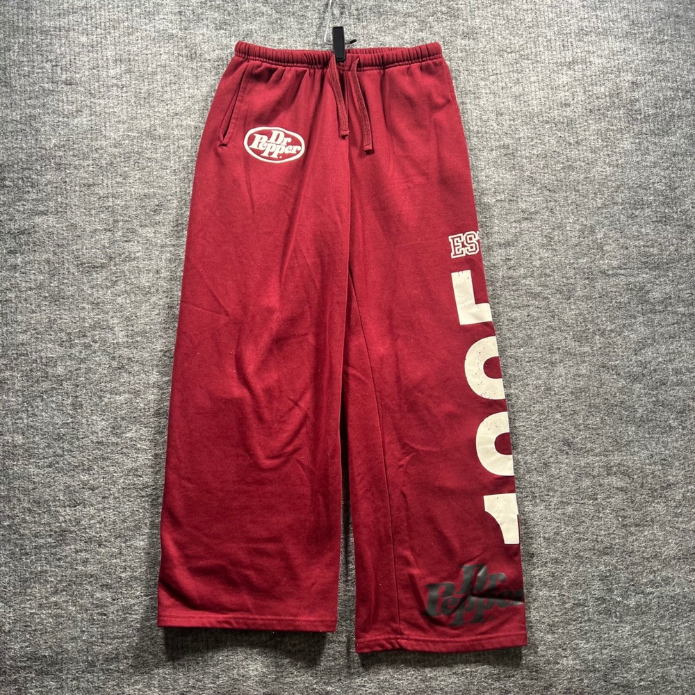 Dr Pepper Sweatpants Mens Medium Burgundy Red Graphic 1885 Wide Leg Lounge Pants